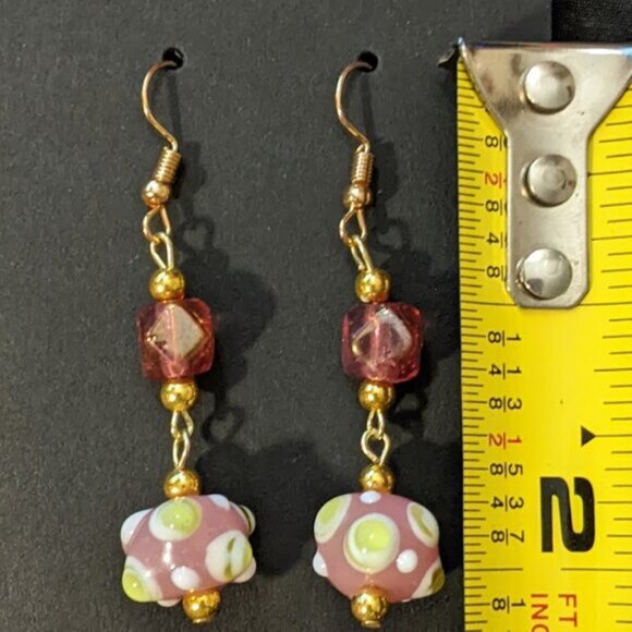 Pink Lampwork glass earrings - Picture 3 of 7